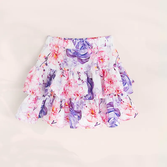 (Pre-order)GLK0188 Pink Flowers Print Girls Summer Bottom Skirts