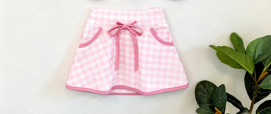(Pre-order)GLK0198 Pink Plaid Print Girls Summer Bottom Yoga Skirts