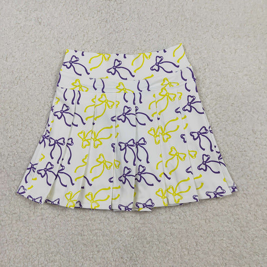 GLK0212 Purple Yellow Bows Girls Mardi Gras Bottom Yoga Skirts