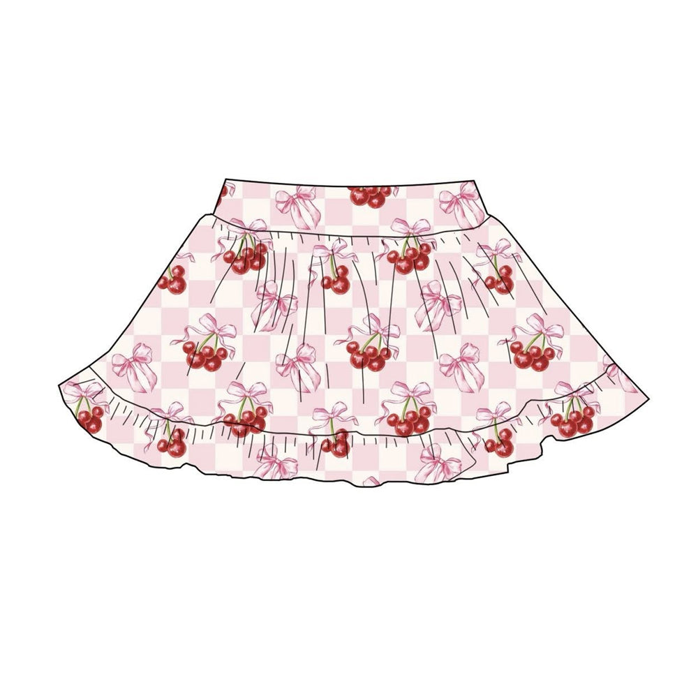 (Pre-order)GLK0220 Cartoon Mouse Cherry Bows Plaid Print Girls Summer Bottom Yoga Skirts