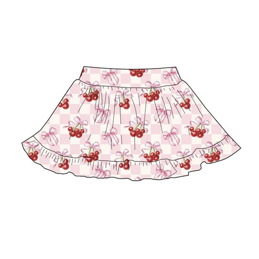 (Pre-order)GLK0220 Cartoon Mouse Cherry Bows Plaid Print Girls Summer Bottom Yoga Skirts