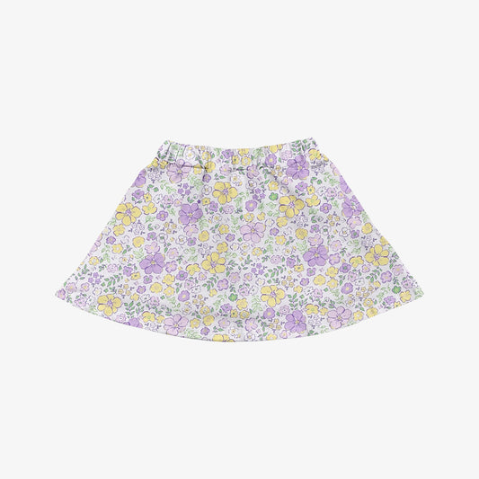 (Pre-order)GLK0222 Yellow Purple Flowers Print Girls Summer Bottom Yoga Skirts