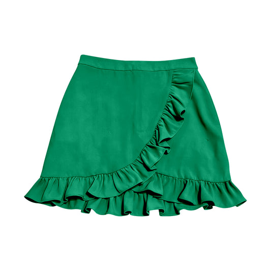 (Pre-order)GLK0225 Green Color Ruffle Girls Summer Bottom Yoga Skirts