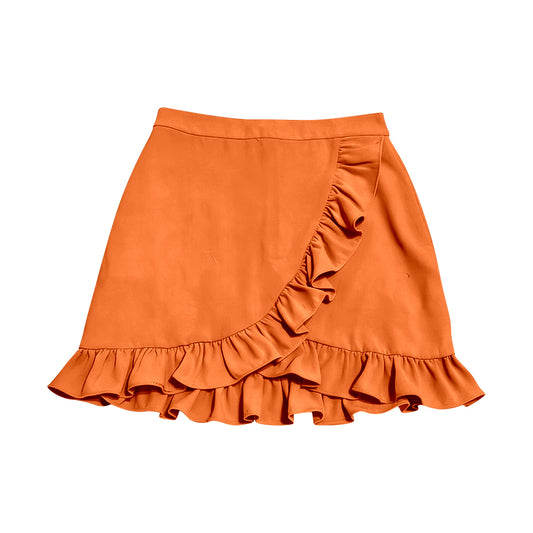 (Pre-order)GLK0226 Orange Color Ruffle Girls Summer Bottom Yoga Skirts
