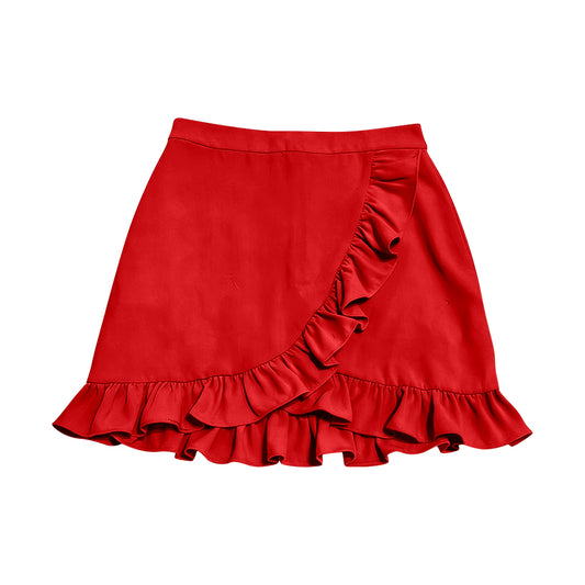 (Pre-order)GLK0230 Red Color Ruffle Girls Summer Bottom Yoga Skirts