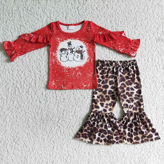 (Promotion) Snowman Top Leopard Bell Pants Girls Outfits GLP0103
