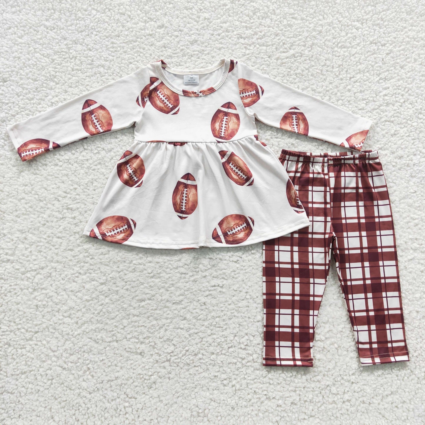 GLP0429 Football print tunic top plaid legging pants girls clothes set