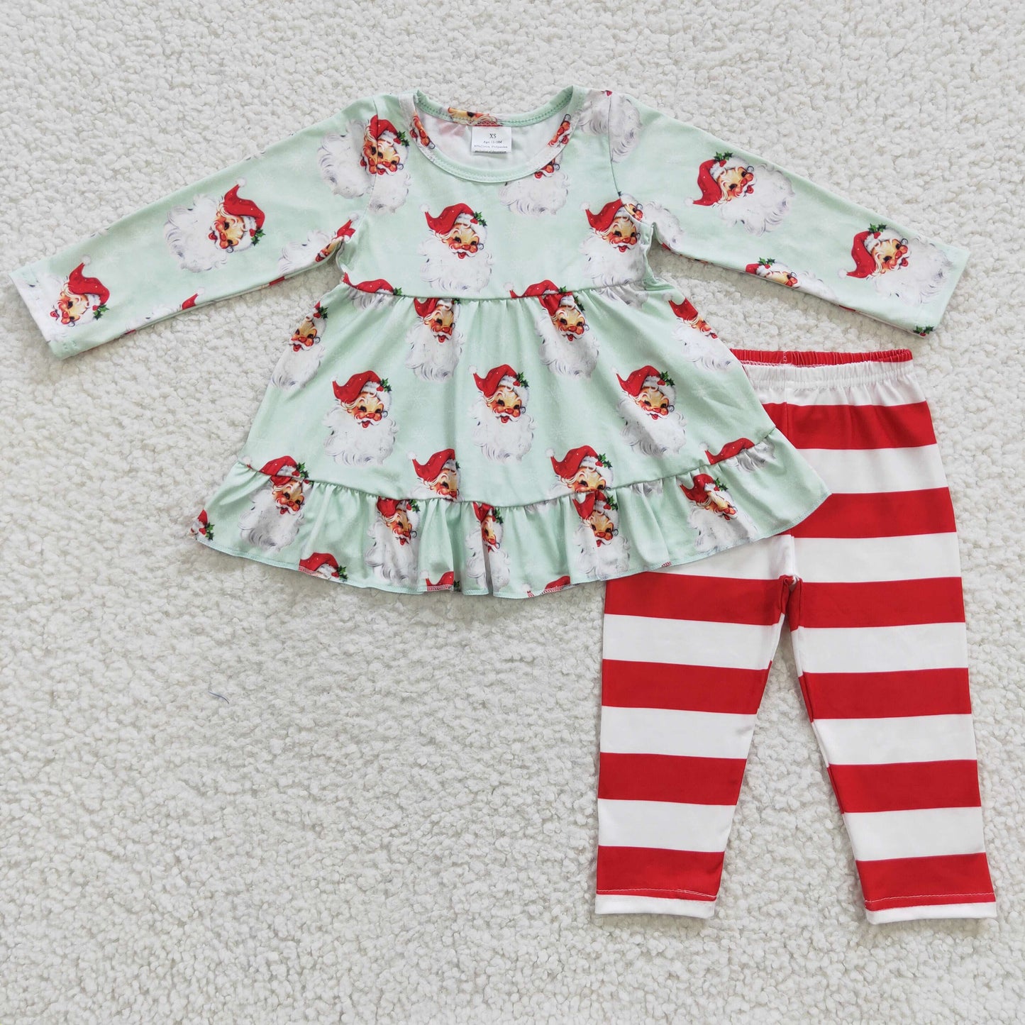 GLP0431 Santa tunic top red stripes legging pants girls Christmas clothes set