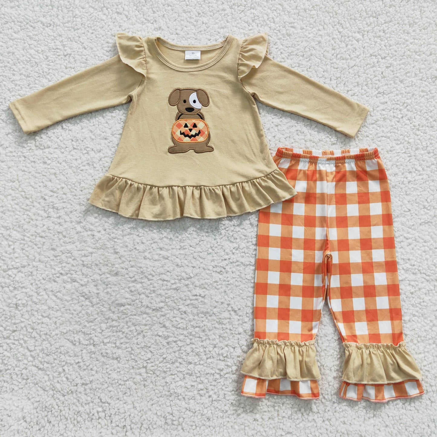 GLP0433 Girls long sleeve dog pumpkin embroidery Halloween outfits