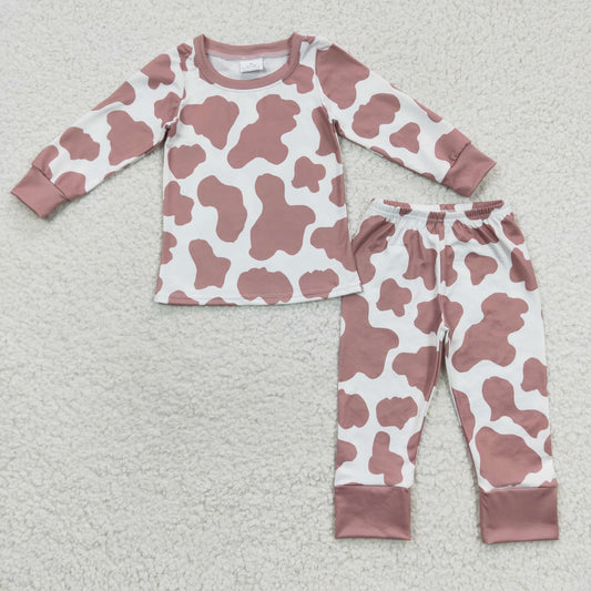 GLP0448 Kids brown cow print long sleeve pajamas
