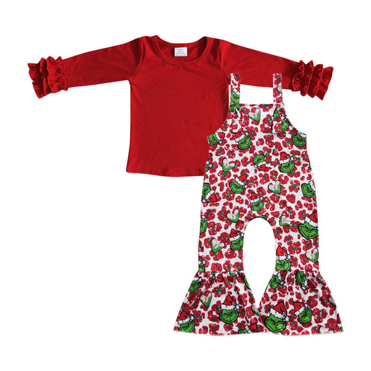 GLP0462 Red cotton top leopard Christmas Frog sleeveless baby girls jumpsuit clothes set