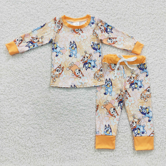 GLP0467 Orange flowers cartoon dog pajamas girls clothes