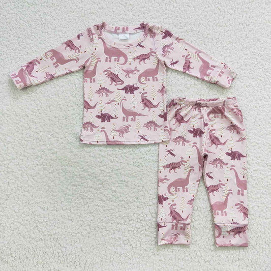 GLP0482 Girls pink dinosaur Christmas pajamas