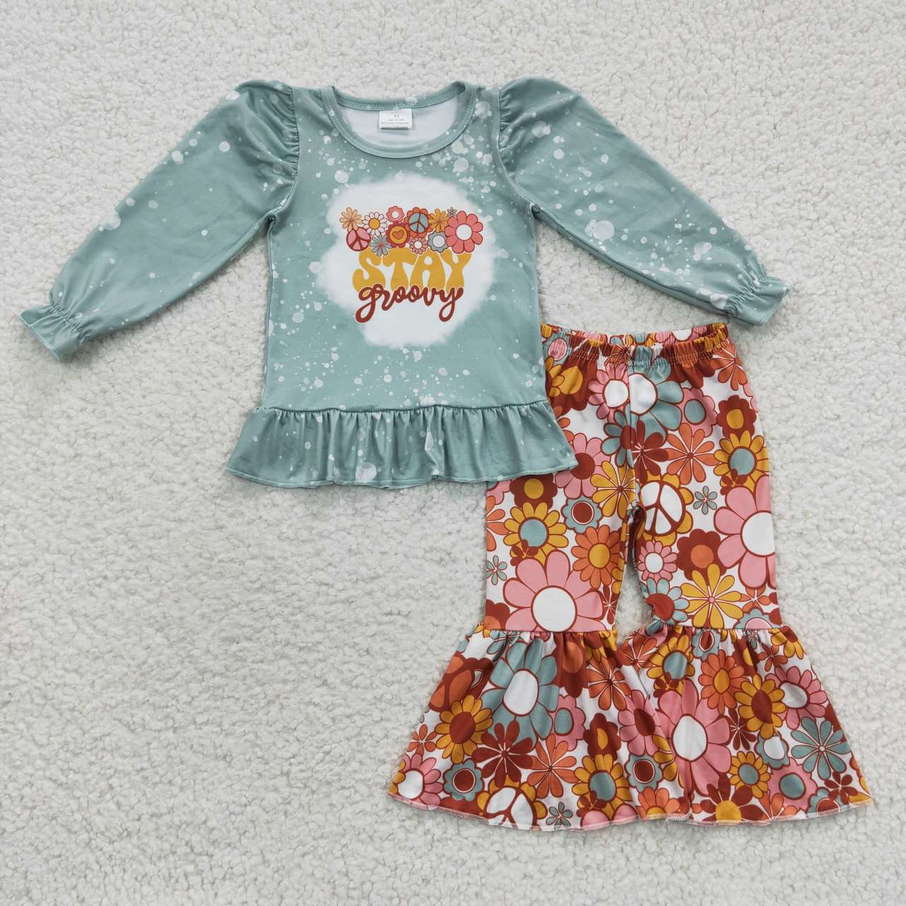 GLP0502 Stay peace love flowers print girls fall clothes set