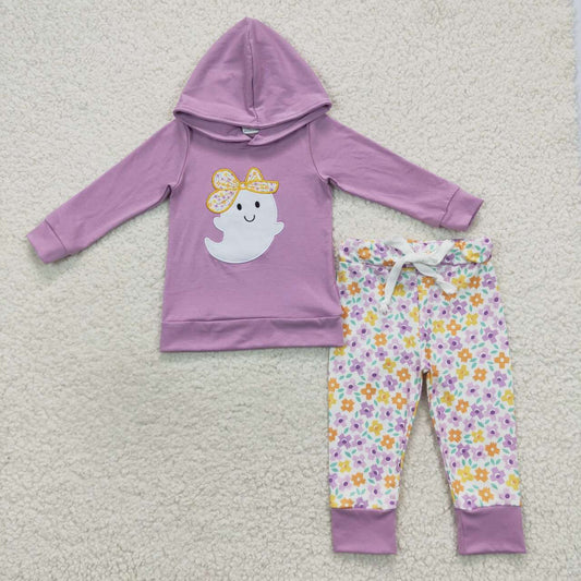 GLP0530 Purple cute ghost embroidery print hoodie top flowers pants Halloween outfits