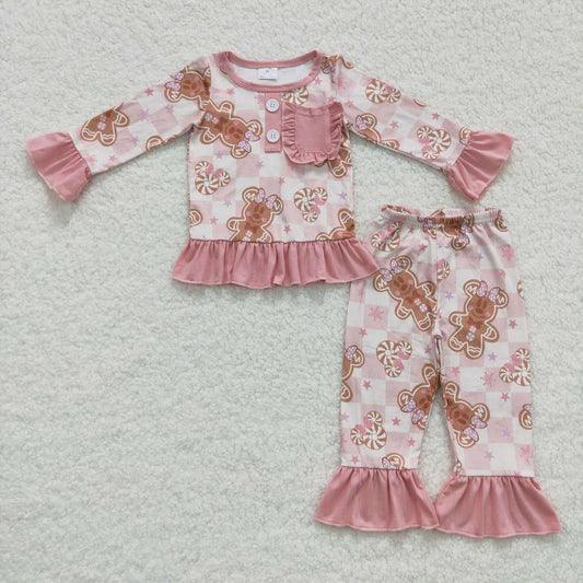 GLP0548 Pink gingersnap gingham print girls Christmas pajamas