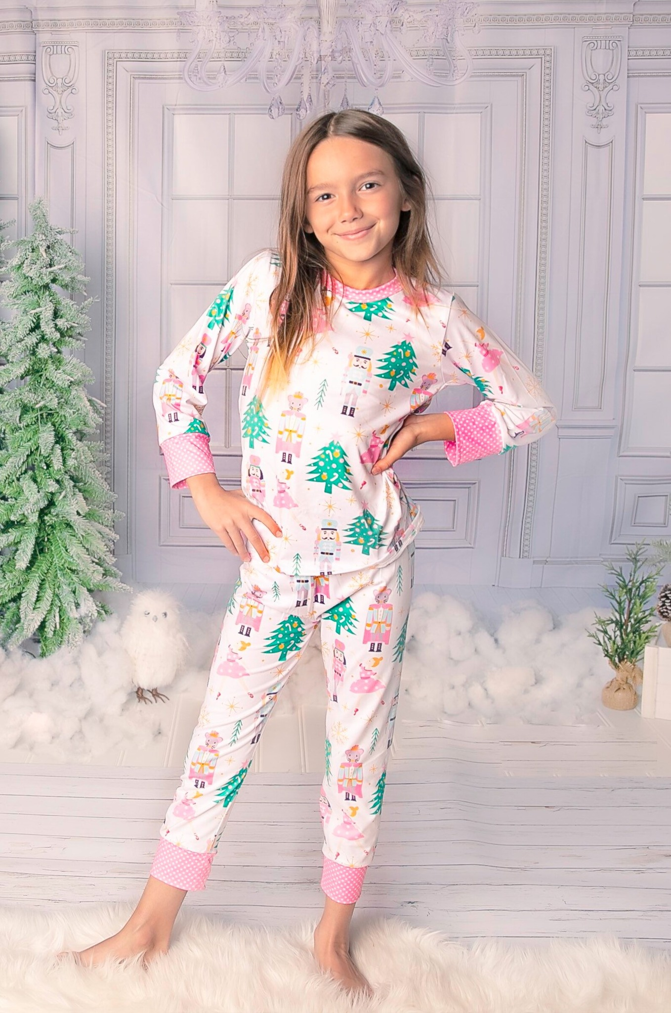 GLP0558 Pink Christmas soldier girls pajamas