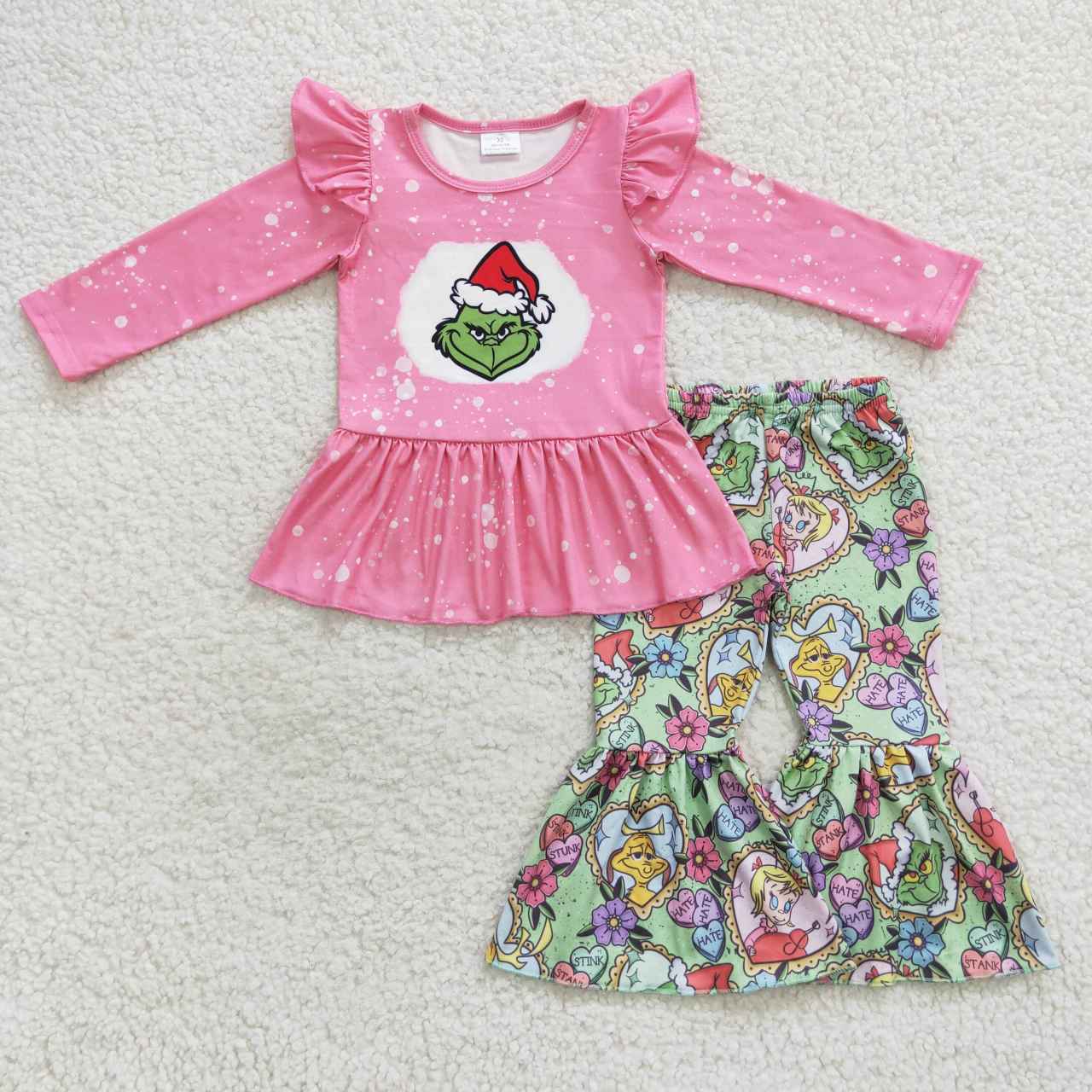 GLP0565 Pink Christmas frog bell pants girls clothes set