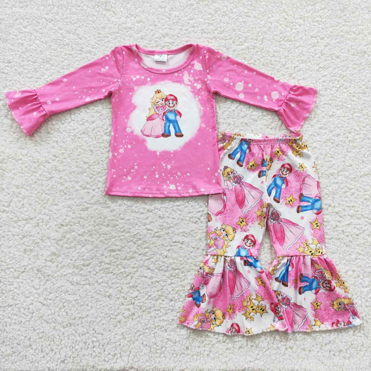 GLP0583 Hot pink super game design bell pants girls western clothes set