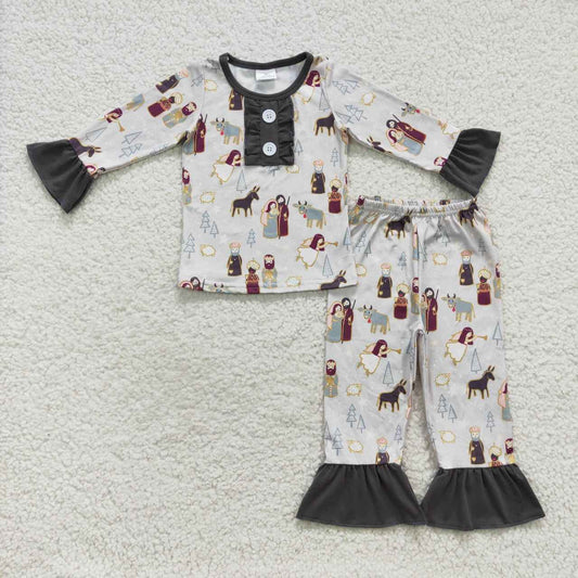 GLP0587 Nativity design girls Christmas pajamas