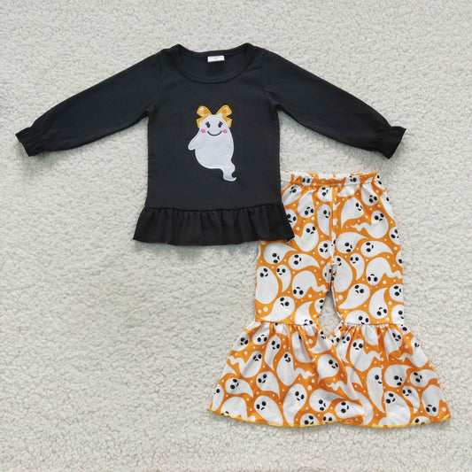 GLP0608 Cute ghost embroidery top girl Halloween clothes set