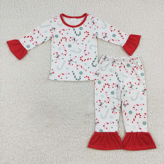 GLP0610  Christmas candy cane girls pajamas