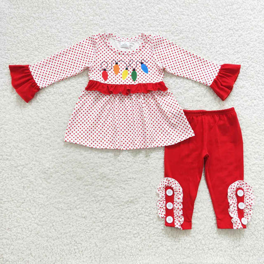 GLP0614 Christmas lamp print girls clothes set