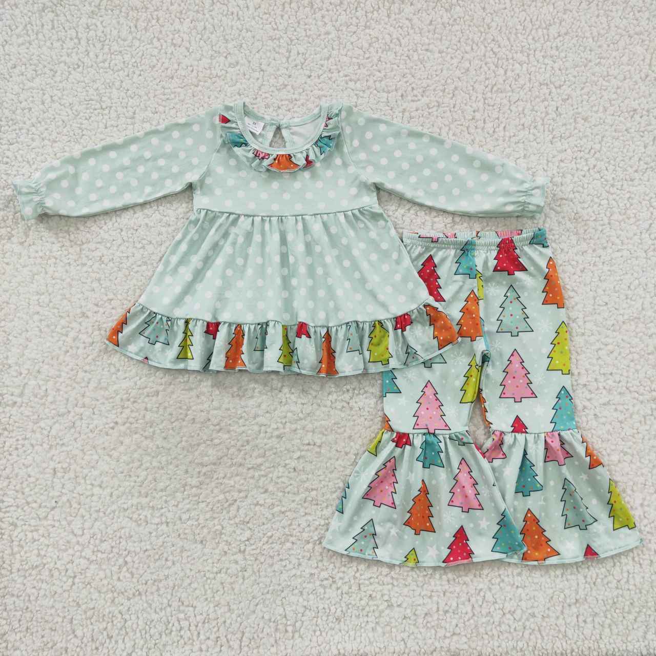 GLP0618 Colorful Christmas tree girls clothes set