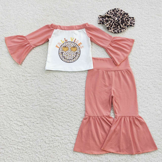GLP0624 Fall vibes pumpkin leopard print bell pants girls fall clothes set