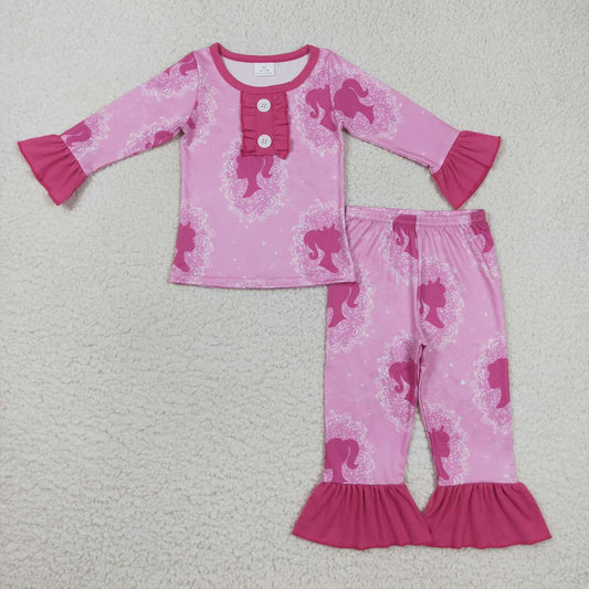 GLP0646 Girls pink BA print pajamas clothes set