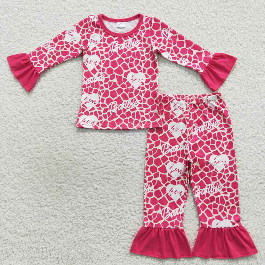 GLP0653 Pink BA heart print girls pajamas clothes set