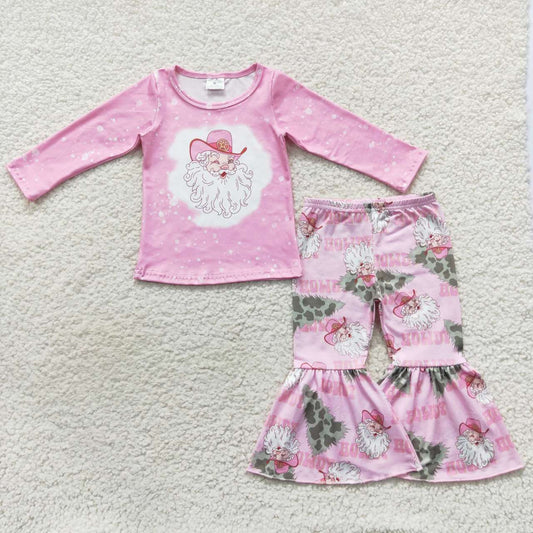 GLP0662 Howdy Christmas Santa pink print baby girls bell pants clothes set