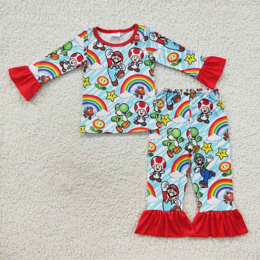 (Promotion)GLP0668 Super games print girls pajamas clothes set