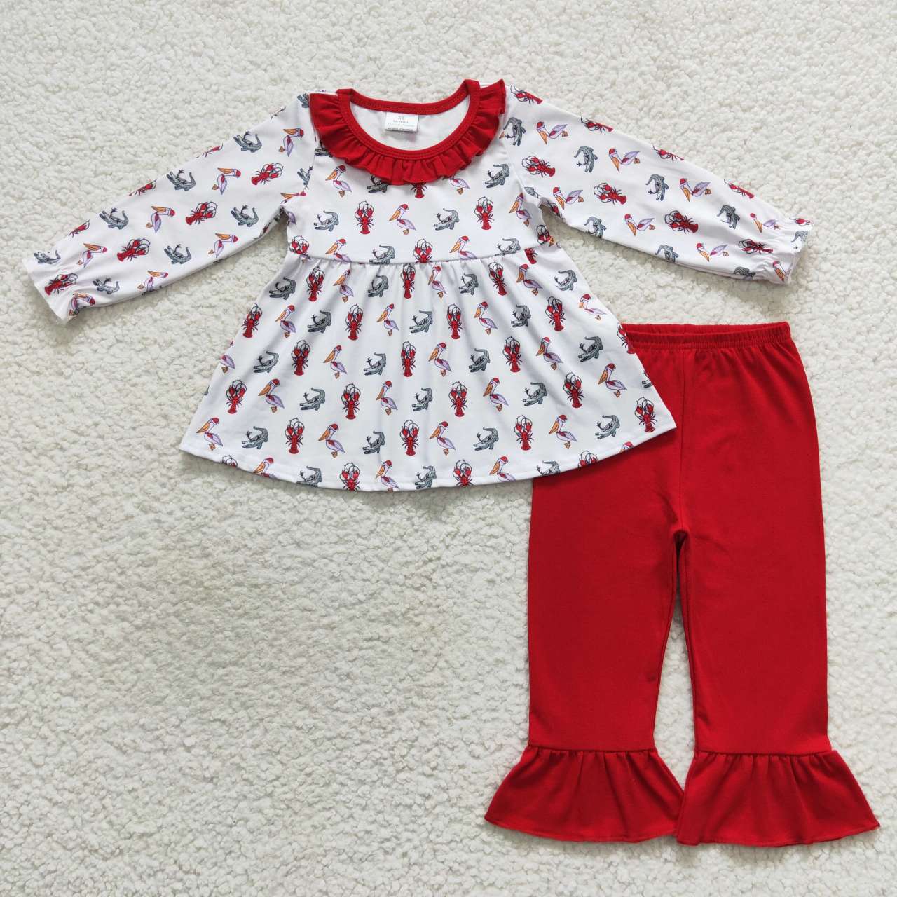 GLP0707 Christmas crayfish print girls clothes set