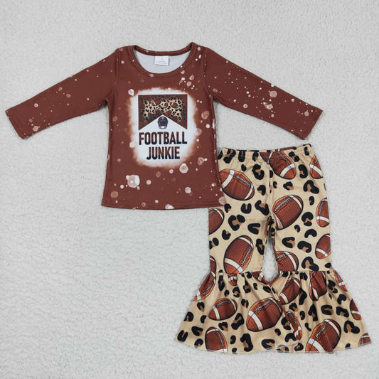 GLP0722 Football junkie leopard print bell pants girls clothes set