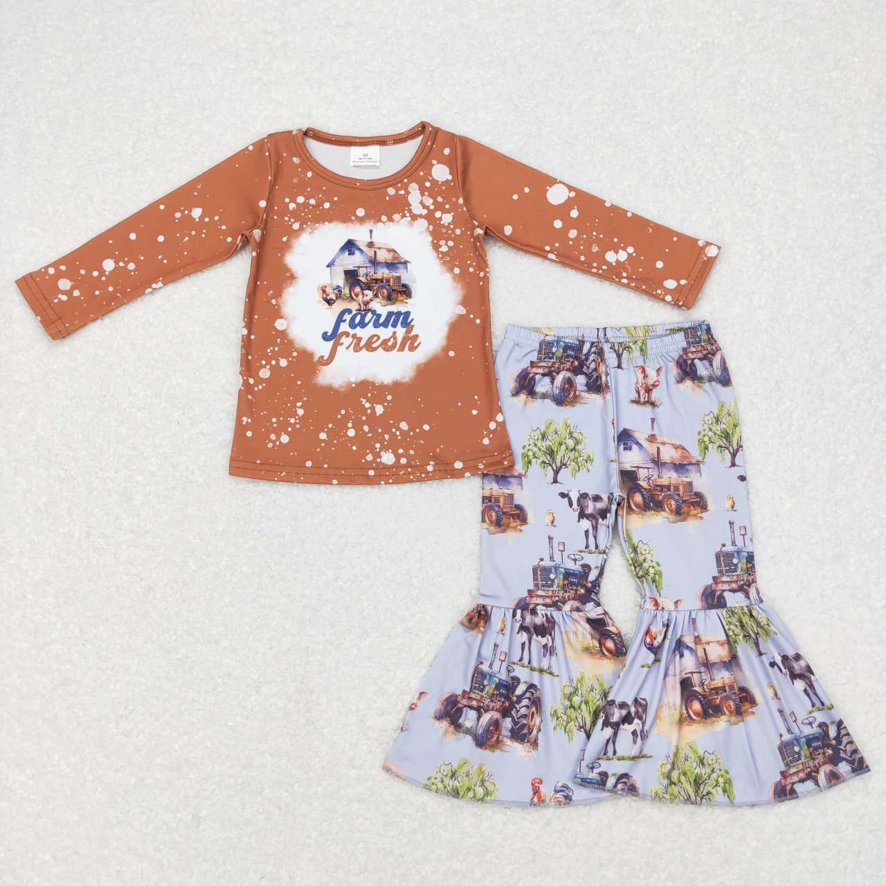 GLP0728 Farm Animal Tractors Print Girls Bell Pants Clothes Set