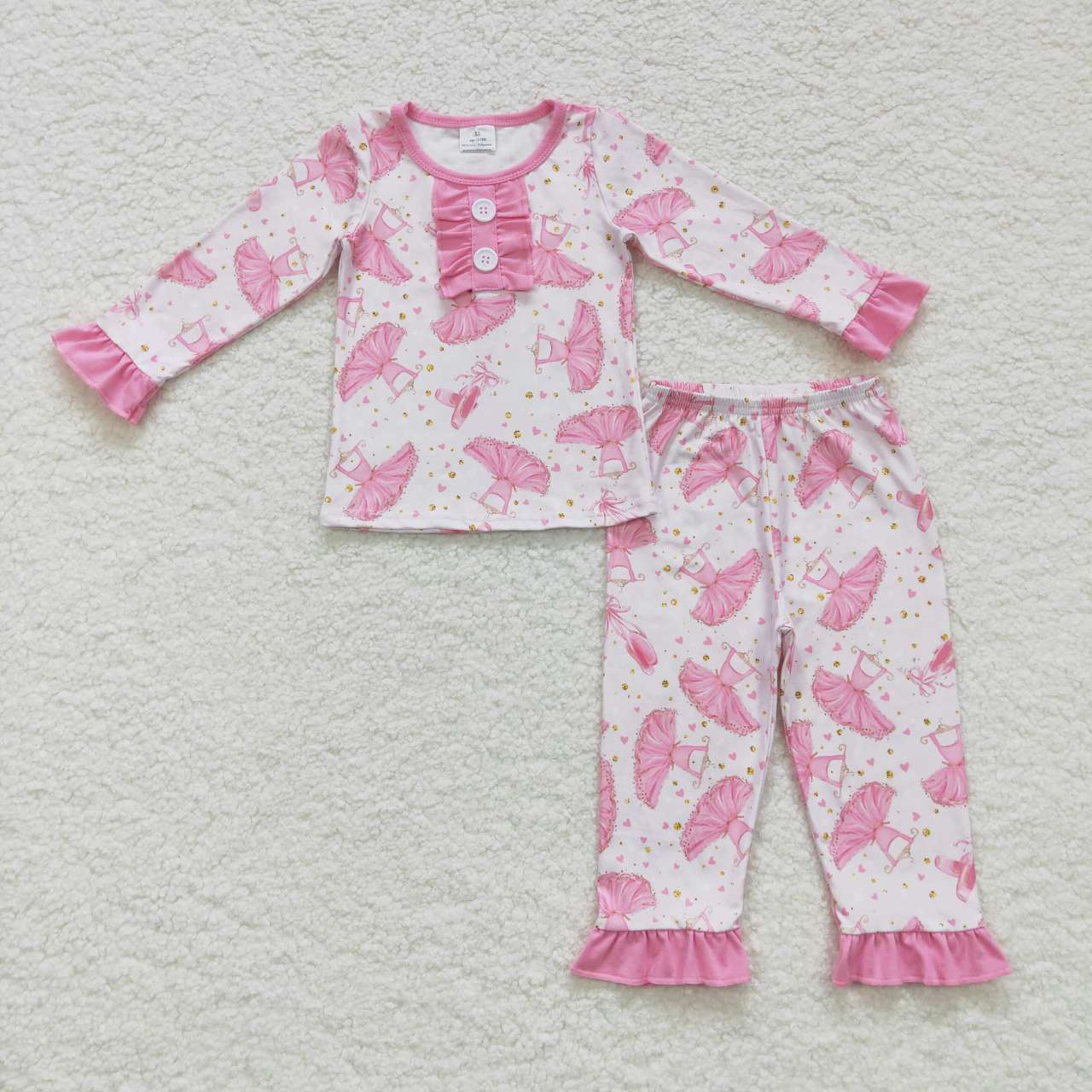 GLP0737 Dance Shoes Dress Print Girls Pink Pajamas Clothes Set