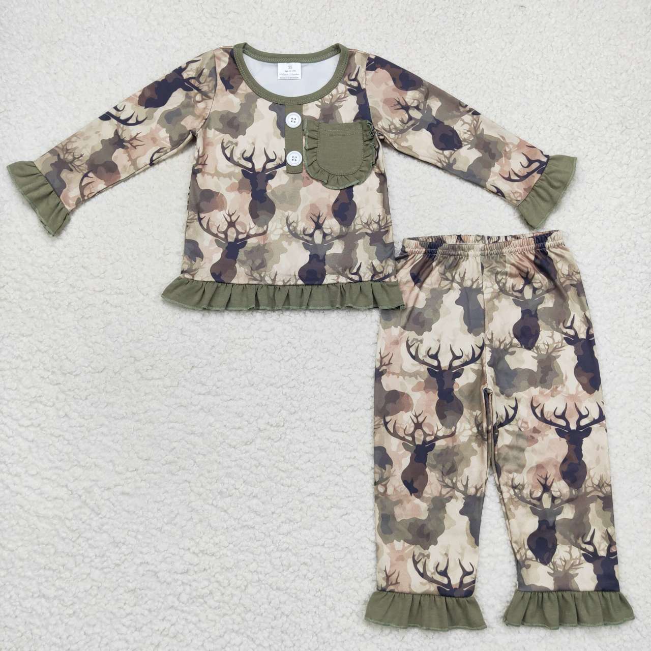 GLP0747 Green camo deer print girls pajamas clothes set