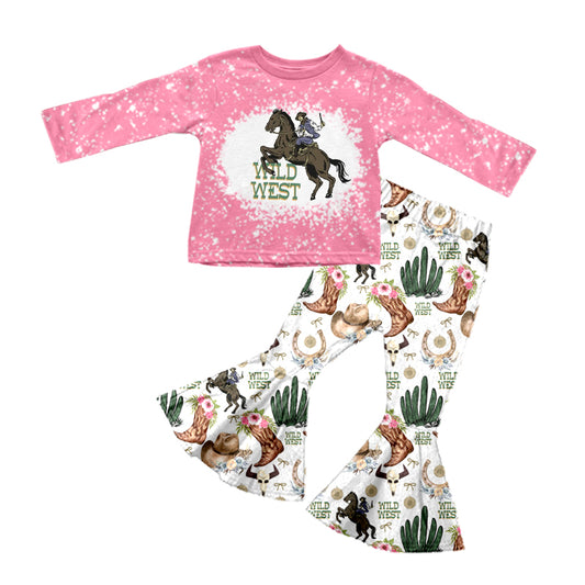 (Pre-order)GLP0769 Wild West cowboy print bell pants girls western clothes set