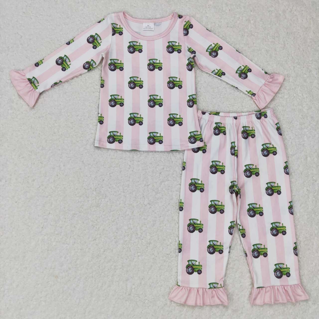GLP0776 Tractors Pink Stripes Print Girls Pajamas Clothes Set