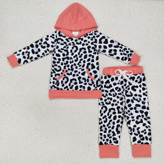 GLP0795 Pink black leopard print girls hoodie clothes set