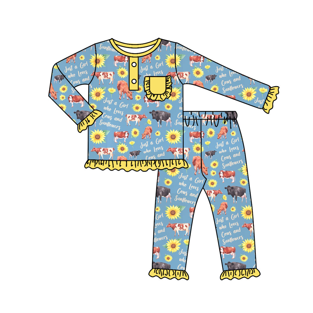 (Pre-order)GLP0799 Just a girl who loves cows and sunflowers pajamas clothes set