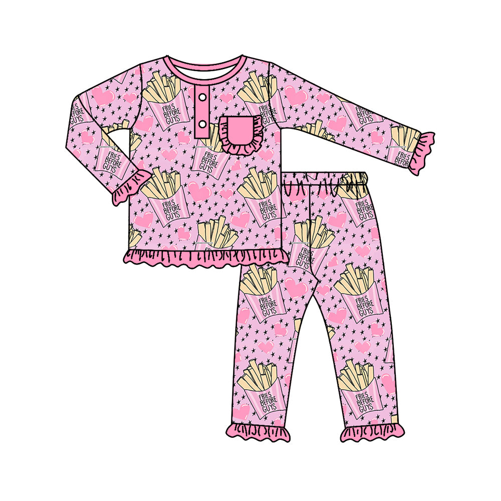 (Pre-order)GLP0804 Pink FRIES Print Girls Pajamas Clothes Set