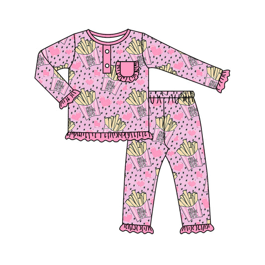 (Pre-order)GLP0804 Pink FRIES Print Girls Pajamas Clothes Set