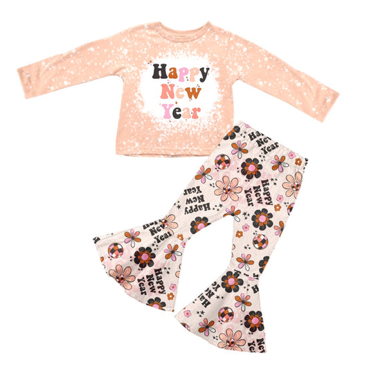 (Pre-order)GLP0816 Happy New Year flowers bell pants girls clothes set