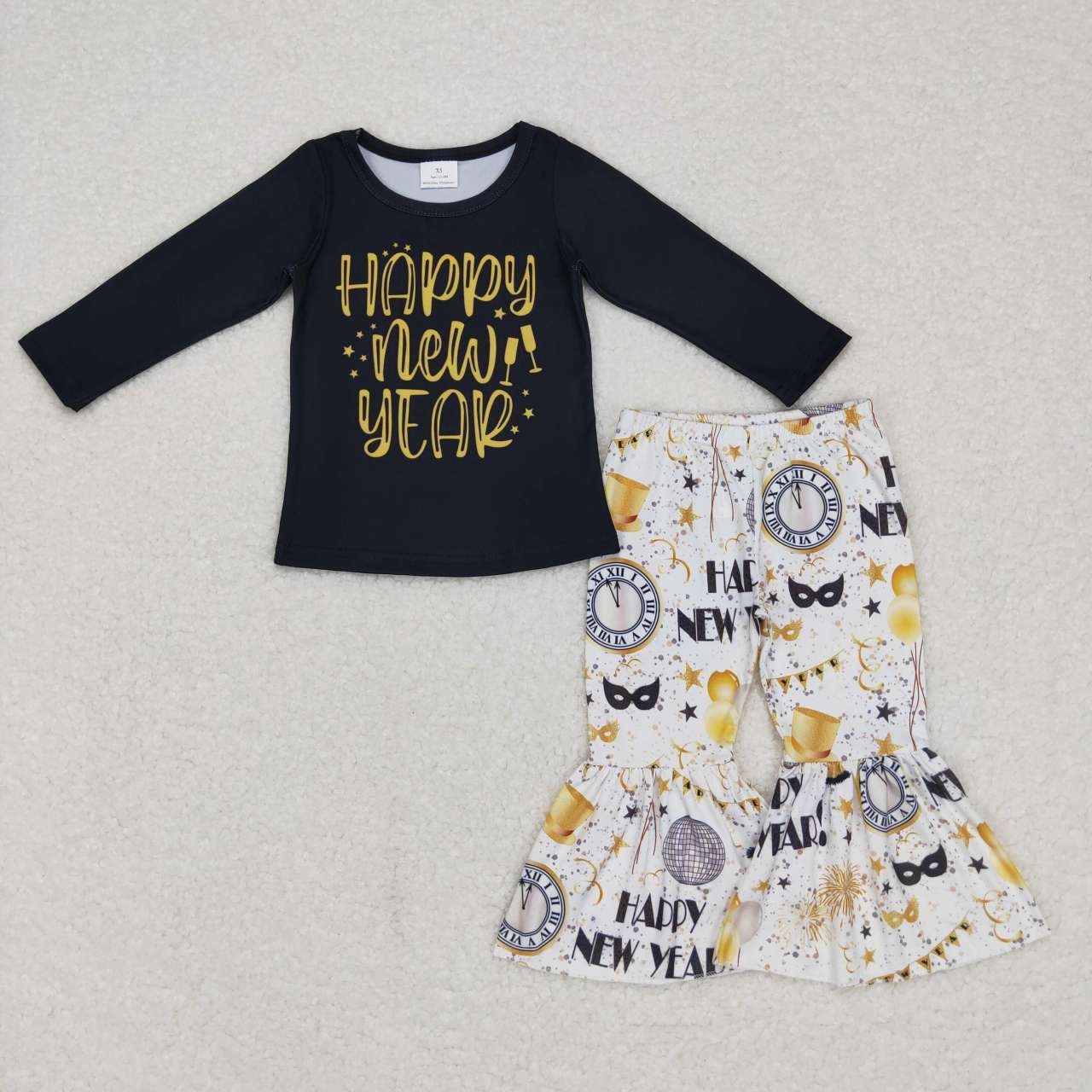 GLP0817 Happy New Year bell pants girls clothes set