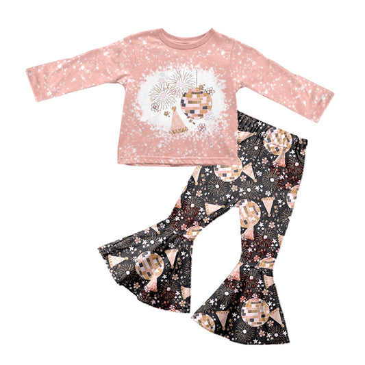 (Pre-order)GLP0824 Happy new year pink bell pants girls clothes set