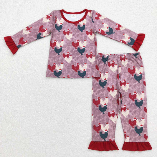 GLP0848 Chicken Print Girls Christmas Pajamas Clothes Set