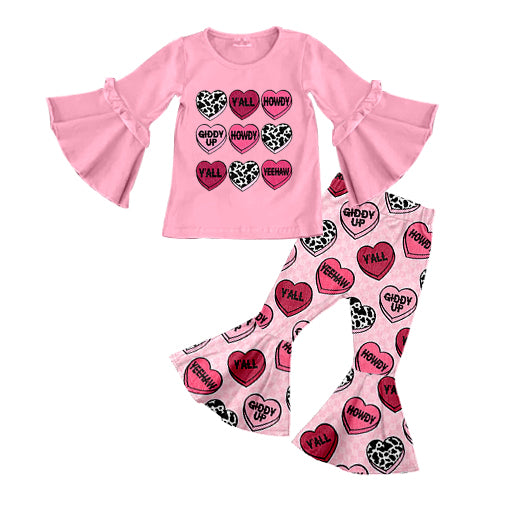 (Pre-order)GLP0850 Pink Heart Print Girls Valentine's Day Clothes Set