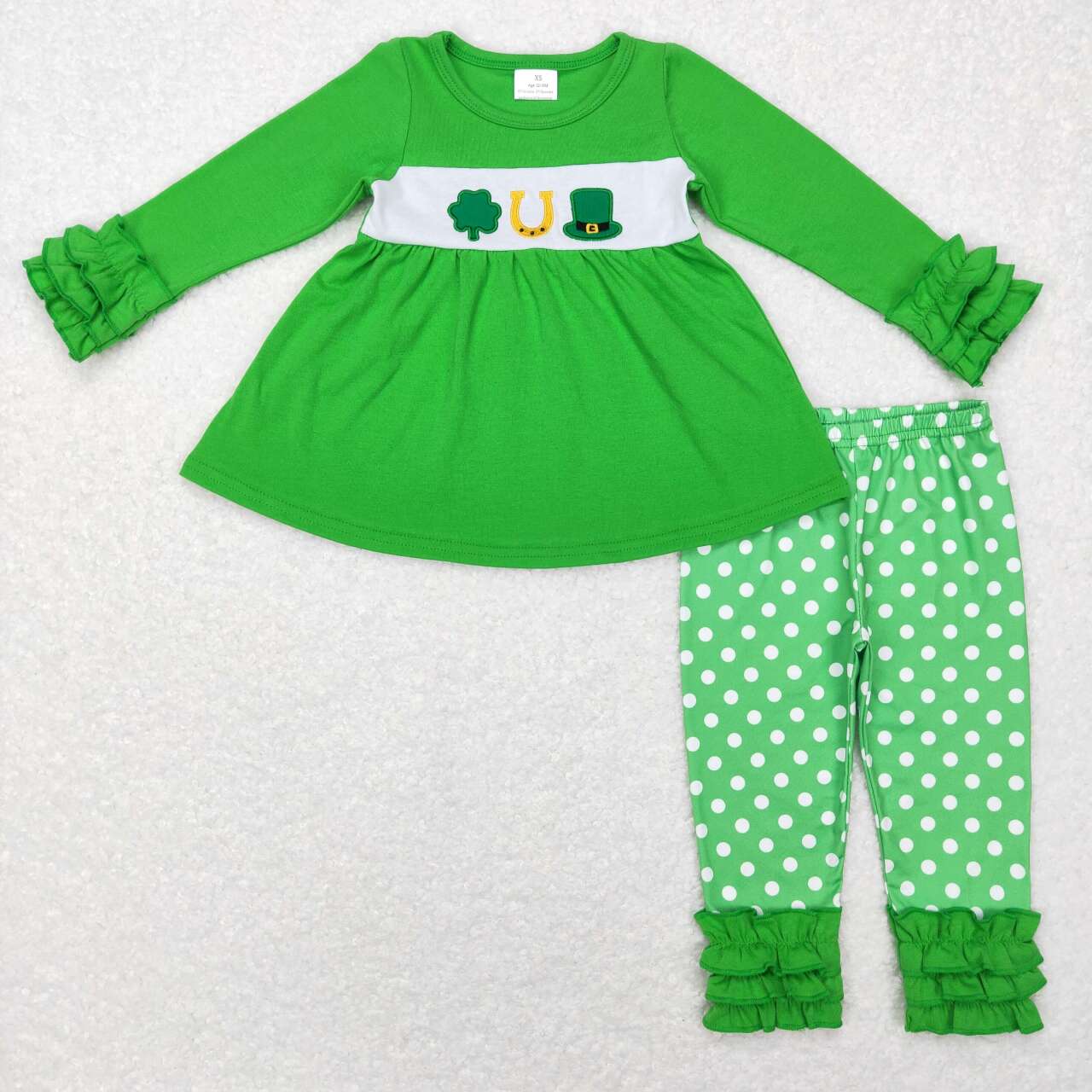GLP0851 Green Quatrefoil Hat Embroidery Tunic Top Girls St. Patrick's Clothes Set